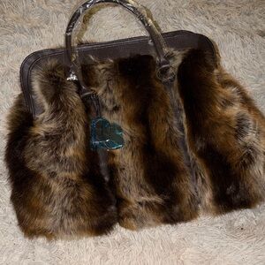 Fabulous Furs Elegant Brown Faux Fur Tote